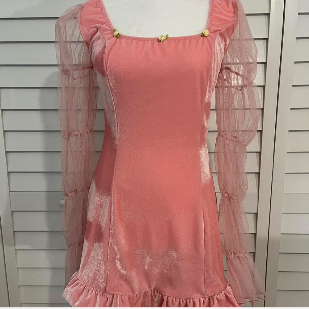 Elegant Pink Dress with Sheer Sleeves